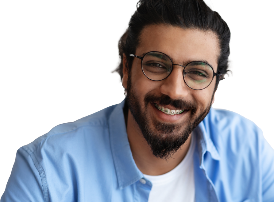 Adult man smiling with braces